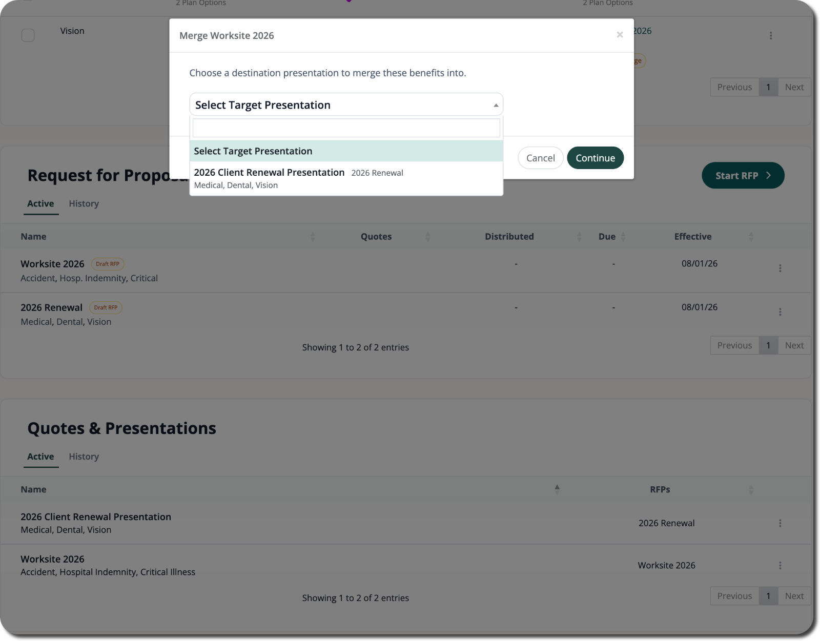 Merge Into option shown in the three-dot menu next to a presentation